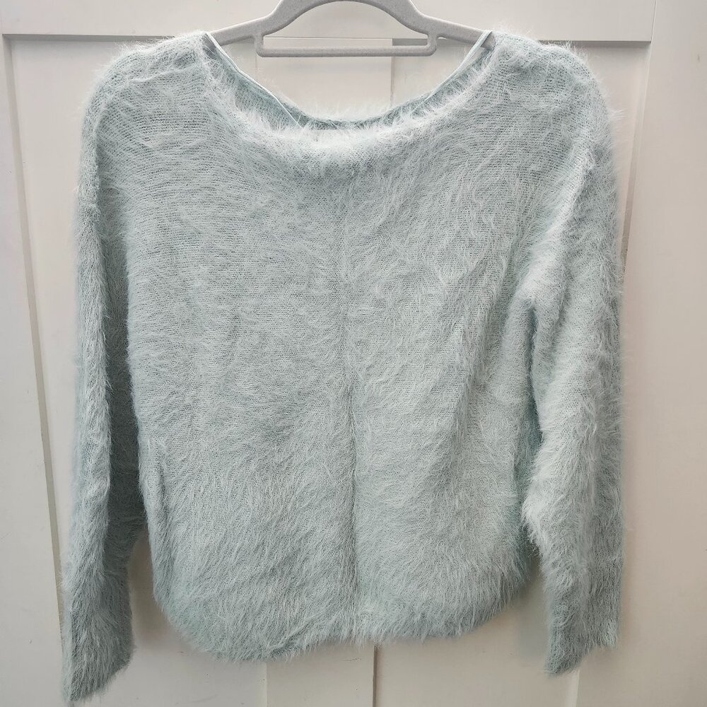 Gap Light Blue Furry Boatneck Sweater Size S - Picture 2 of 5
